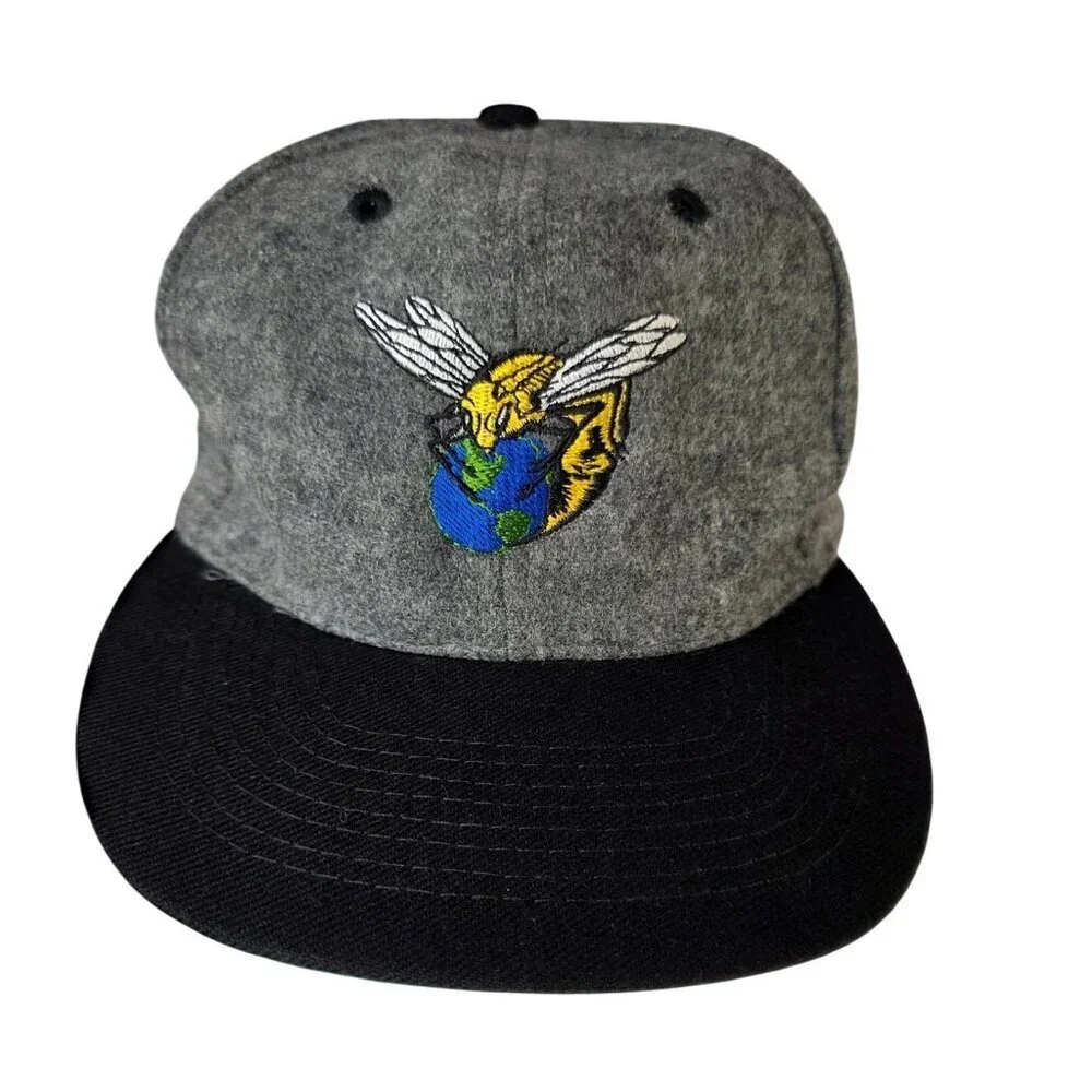 Vintage 90s Otto Snapback Hat Bee Globe Logo 107 B Team Gray Black Wool Blnd Cap
